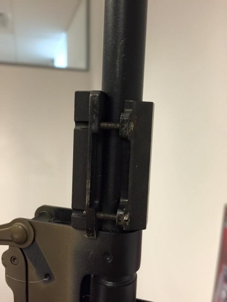 The updated handguard attaches to this bracket
